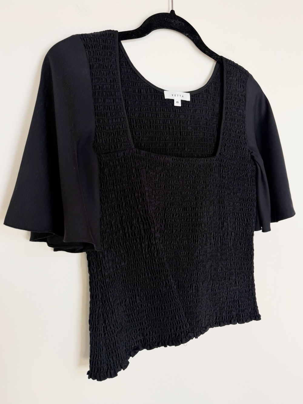 Vetta Capsule Smocked Flutter Sleeve Top Black XS